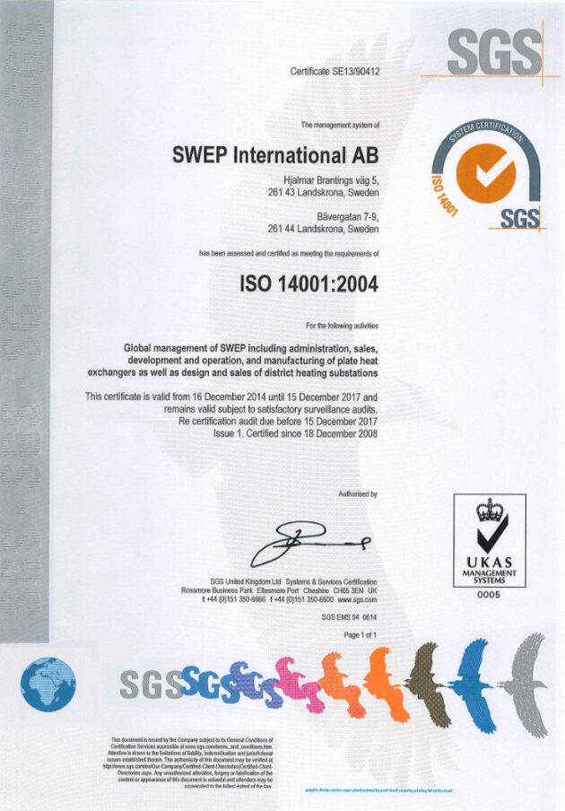 SWEP - Certification ISO 14001