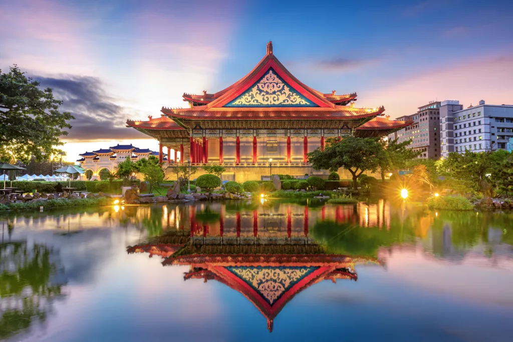 night view of National Theater and Concert Hall, taipei, taiwan